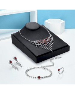 Rhinestone Inlaid Bowknot Embellished Hollow Tassel Design 4 pcs Fashion Jewelry Set