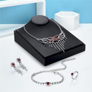 Rhinestone Inlaid Bowknot Embellished Hollow Tassel Design 4 pcs Fashion Jewelry Set
