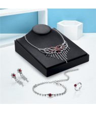Rhinestone Inlaid Bowknot Embellished Hollow Tassel Design 4 pcs Fashion Jewelry Set