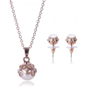 Daisy Attached Pearl Design 2 pcs Fashion Jewelry Set