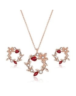 Graceful Flower and Leaves Hoop Design 2 pcs Fashion Jewelry Set