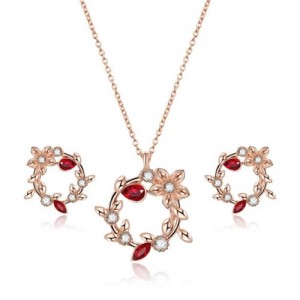 Graceful Flower and Leaves Hoop Design 2 pcs Fashion Jewelry Set