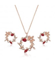Graceful Flower and Leaves Hoop Design 2 pcs Fashion Jewelry Set