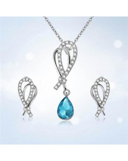 Cubic Zirconia Embellished Bowknots Design 2 pcs Fashion Jewelry Set - Blue
