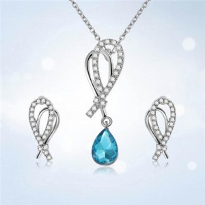 Cubic Zirconia Embellished Bowknots Design 2 pcs Fashion Jewelry Set - Blue
