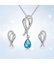 Cubic Zirconia Embellished Bowknots Design 2 pcs Fashion Jewelry Set - Blue