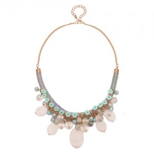 Assorted Crystal Beads and Waterdrops Design High Fashion Costume Necklace