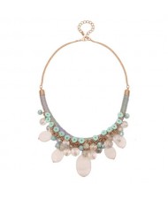 Assorted Crystal Beads and Waterdrops Design High Fashion Costume Necklace