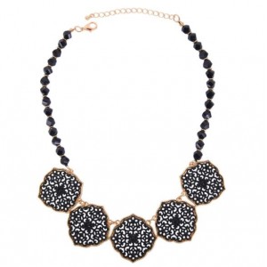 Black Hollow Foral Pattern Pendant Design Beads Women Fashion Necklace