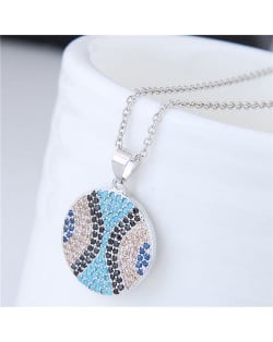Delicate Cubic Zirconia Embellished Round Pendant Women Costume Necklace - Silver