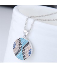 Delicate Cubic Zirconia Embellished Round Pendant Women Costume Necklace - Silver