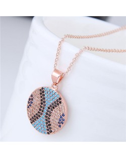 Delicate Cubic Zirconia Embellished Round Pendant Women Costume Necklace - Rose Gold