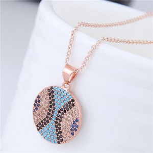 Delicate Cubic Zirconia Embellished Round Pendant Women Costume Necklace - Rose Gold