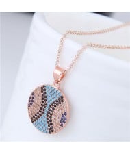 Delicate Cubic Zirconia Embellished Round Pendant Women Costume Necklace - Rose Gold