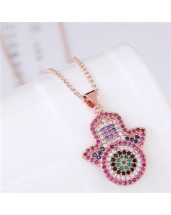 Glistening Cubic Zirconia Embellished Magic Hand Pendant Fashion Costume Necklace - Rose Gold