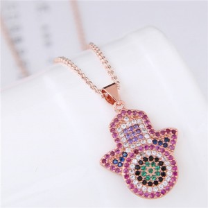 glistening cubic zirconia embellished pendant magic costume necklace rose hand gold