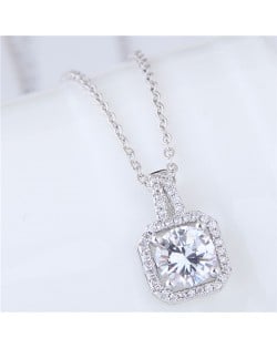 Delicate Shining Cubic Zirconia Inlaid Square Pendant Design Fashion Statement Necklace