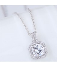 Delicate Shining Cubic Zirconia Inlaid Square Pendant Design Fashion Statement Necklace