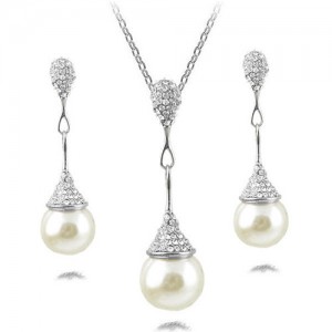 Pearl Fashion Dripping Waterdrop Inspired 2 pcs Fashion Jewelry Set - Silver