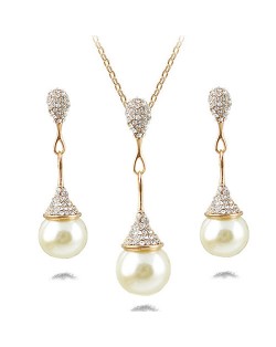 Pearl Fashion Dripping Waterdrop Inspired 2 pcs Fashion Jewelry Set - Golden