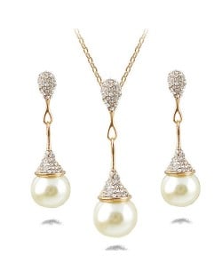 Pearl Fashion Dripping Waterdrop Inspired 2 pcs Fashion Jewelry Set - Golden