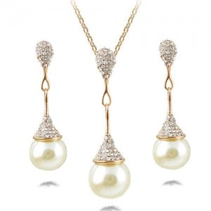 Pearl Fashion Dripping Waterdrop Inspired 2 pcs Fashion Jewelry Set - Golden