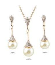 Pearl Fashion Dripping Waterdrop Inspired 2 pcs Fashion Jewelry Set - Golden