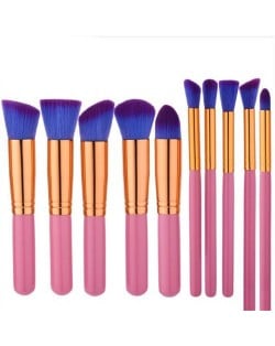 10 pcs Golden Pipes Pink Handle High Fashion Makeup Brushes