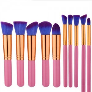 10 pcs Golden Pipes Pink Handle High Fashion Makeup Brushes
