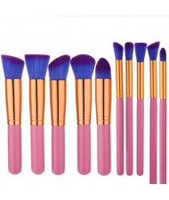 10 pcs Golden Pipes Pink Handle High Fashion Makeup Brushes