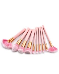 10 pcs Pink Handle Flame and Fan-shaped High Fashion Makeup Brushes