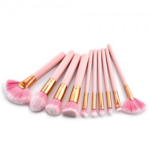 10 pcs Pink Handle Flame and Fan-shaped High Fashion Makeup Brushes