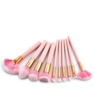 10 pcs Pink Handle Flame and Fan-shaped High Fashion Makeup Brushes