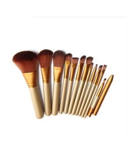 12 pcs Champagne Gold Pipe Brown Makeup Brushes Set