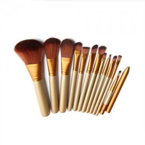12 pcs Champagne Gold Pipe Brown Makeup Brushes Set