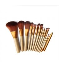 12 pcs Champagne Gold Pipe Brown Makeup Brushes Set