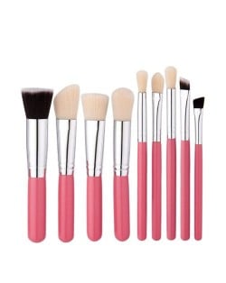 9 pcs Pinky Wooden Handle Fashion Makeup Brushes Set