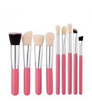 9 pcs Pinky Wooden Handle Fashion Makeup Brushes Set