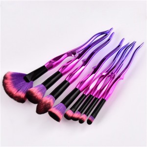 8 pcs Leaf Handle Design Purple Fashion Makeup Brushes Set