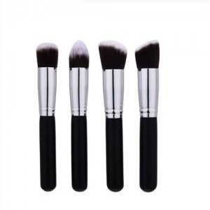 4 pcs Silver Piple Black Short Handle Design Cosmetic Makeup Brushes Set