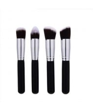 4 pcs Silver Piple Black Short Handle Design Cosmetic Makeup Brushes Set