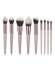 10 pcs Luxurious Style Champagne Gold Color Handle Fashion Makeup Brushes Set
