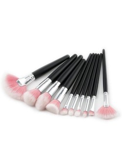 10 pcs Black Handle Gradiant Color High Fashion Cosmetic Makeup Brushes Set - Pink