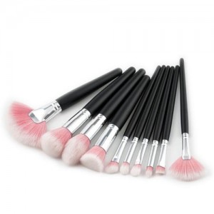 10 pcs Black Handle Gradiant Color High Fashion Cosmetic Makeup Brushes Set - Pink