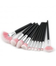 10 pcs Black Handle Gradiant Color High Fashion Cosmetic Makeup Brushes Set - Pink