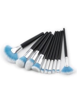 10 pcs Black Handle Gradiant Color High Fashion Cosmetic Makeup Brushes Set - Blue