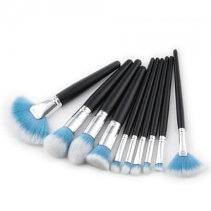 10 pcs Black Handle Gradiant Color High Fashion Cosmetic Makeup Brushes Set - Blue