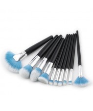 10 pcs Black Handle Gradiant Color High Fashion Cosmetic Makeup Brushes Set - Blue