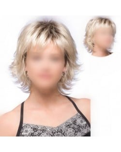 Fluffy Golden Color Straight Short High Fashion Women Synthetic Wig