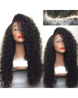 3 Colors Available Kinky Curly Long Hair Side Part High Fashion Women Synthetic Wig